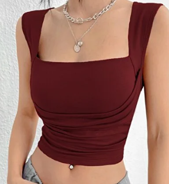 Kare Yaka Bluz Crop